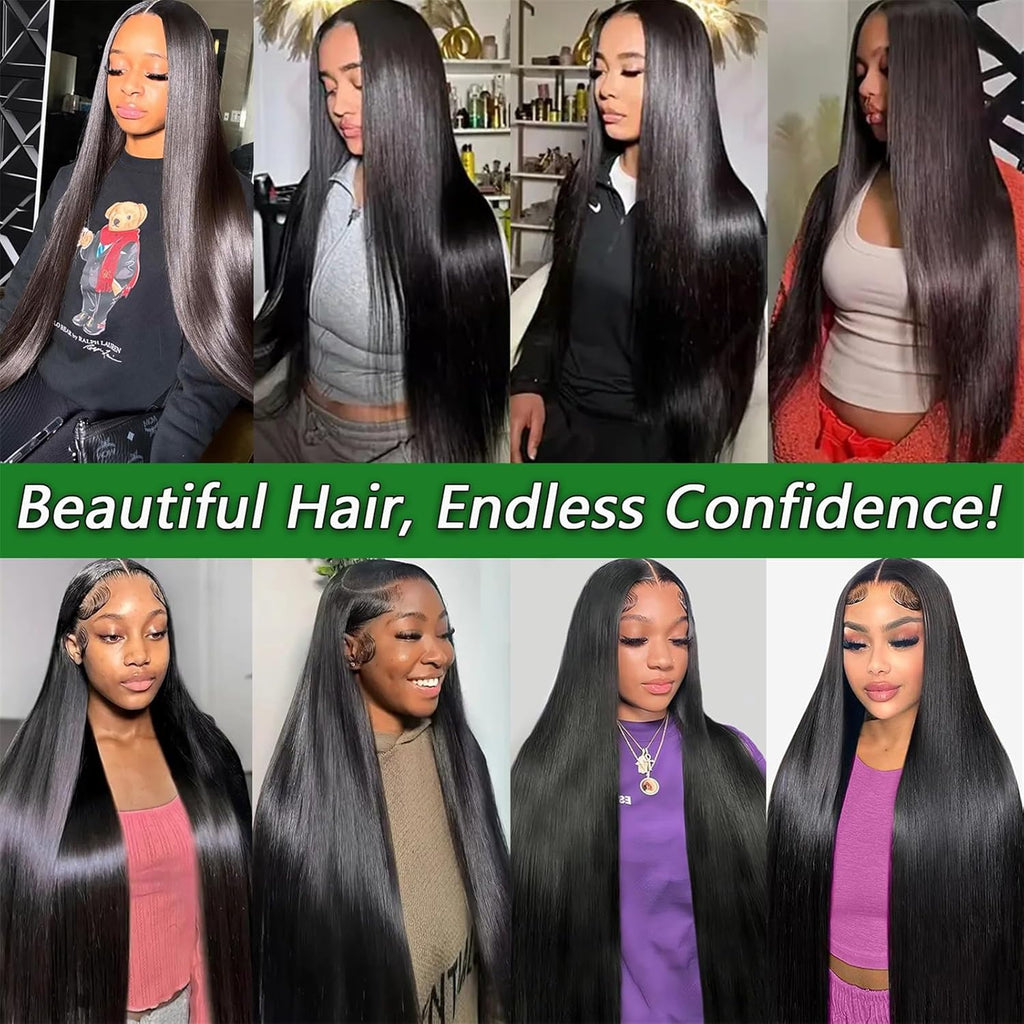 AngelBella Human Hair Bundles 12-32 Inch Straight Bundles Human Hair 100% Unprocessed Brazilian Remy Virgin Hair Extensions Raw Quick Weave Sew In Glossy Billion Hair Bundles Natural Black