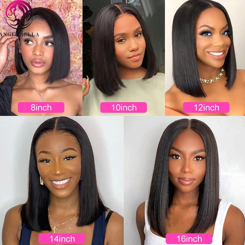 AngelBella Queen Doner Virgin Hair 13X4 Transparent Natural Bob Wig Straight Raw Hair Lace Frontal Human Hair Wigs
