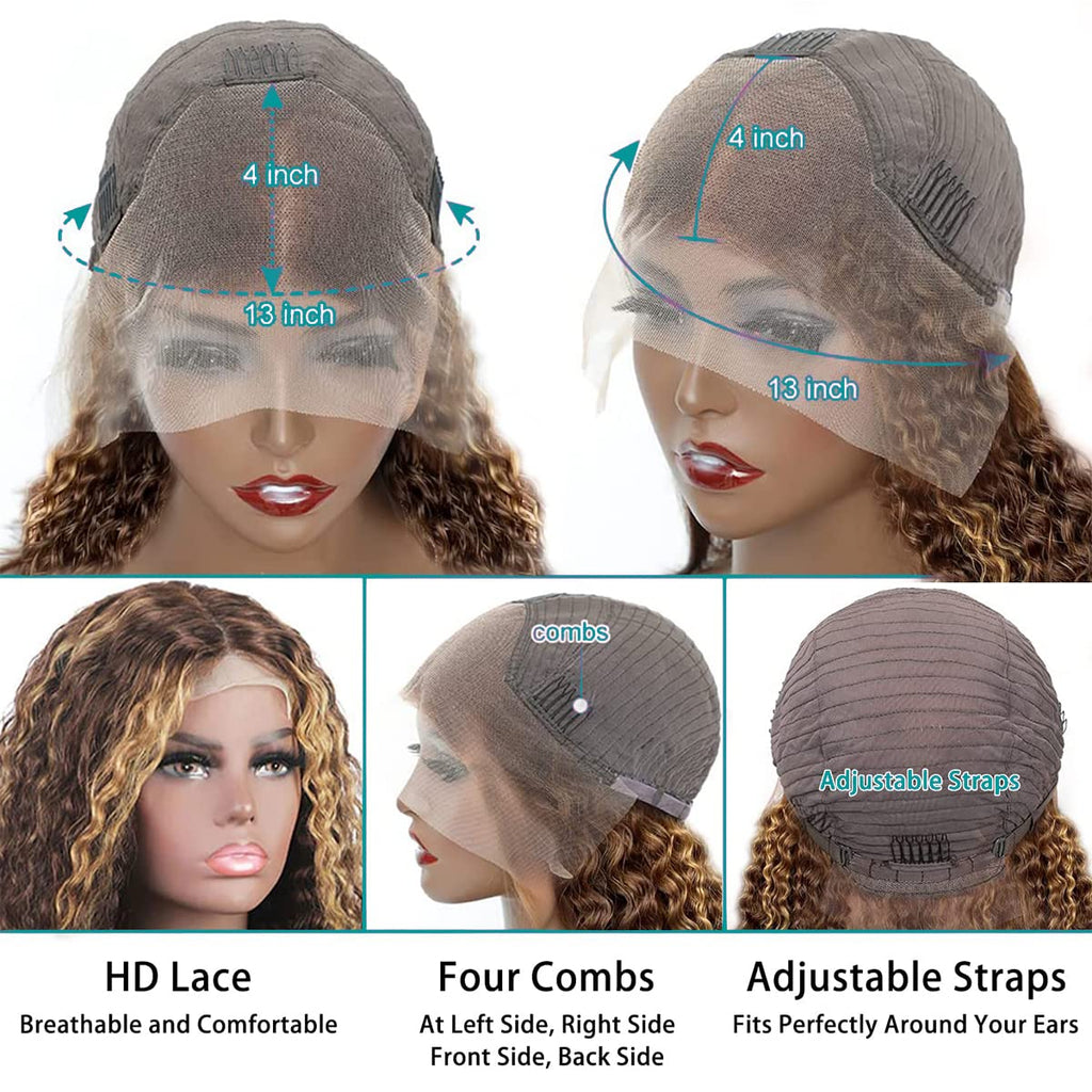 AngelBella DD Diamond Hair 13X4 Transparent Lace Frontal 4/27# Highlight Deep Wave Human Hair Wigs