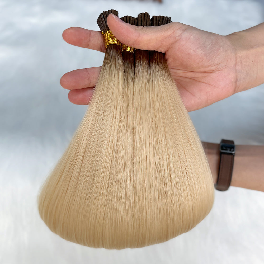 AngelBella I-Tip Hair Extensions European One Donor Raw Human Hair Ombre Colors