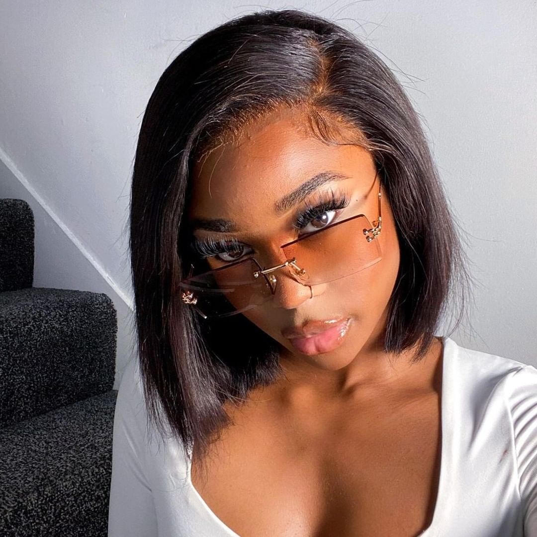 AngelBella Queen Doner Virgin Hair 13X4 HD Natural Bob Wig Straight Raw Hair Lace Frontal Human Hair Wigs