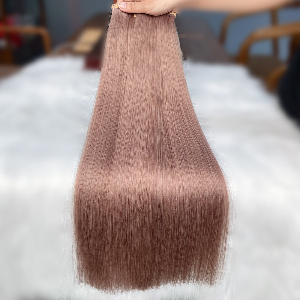 AngelBella Tape In Hair Extensions Human Hair, Light color, 50g 20pcs, Skin Weft Seamless Invisible, Silky Straight with Thick Ends, European oned onor raw hair