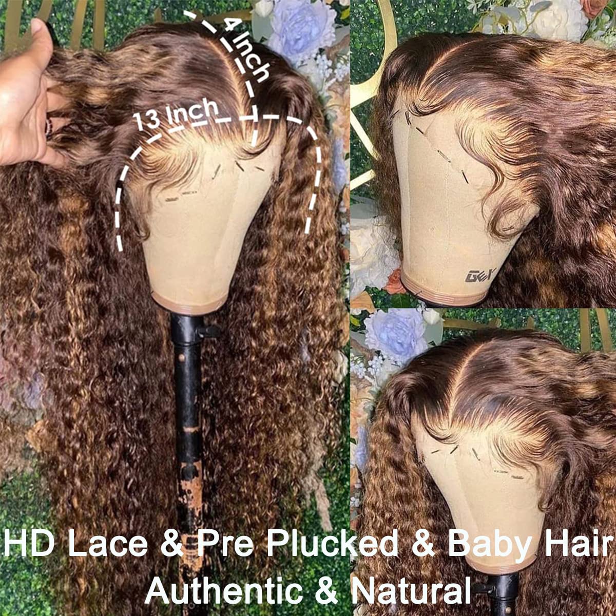 AngelBella DD Diamond Hair 13X4 Transparent Lace Frontal 4/27# Highlight Deep Wave Human Hair Wigs