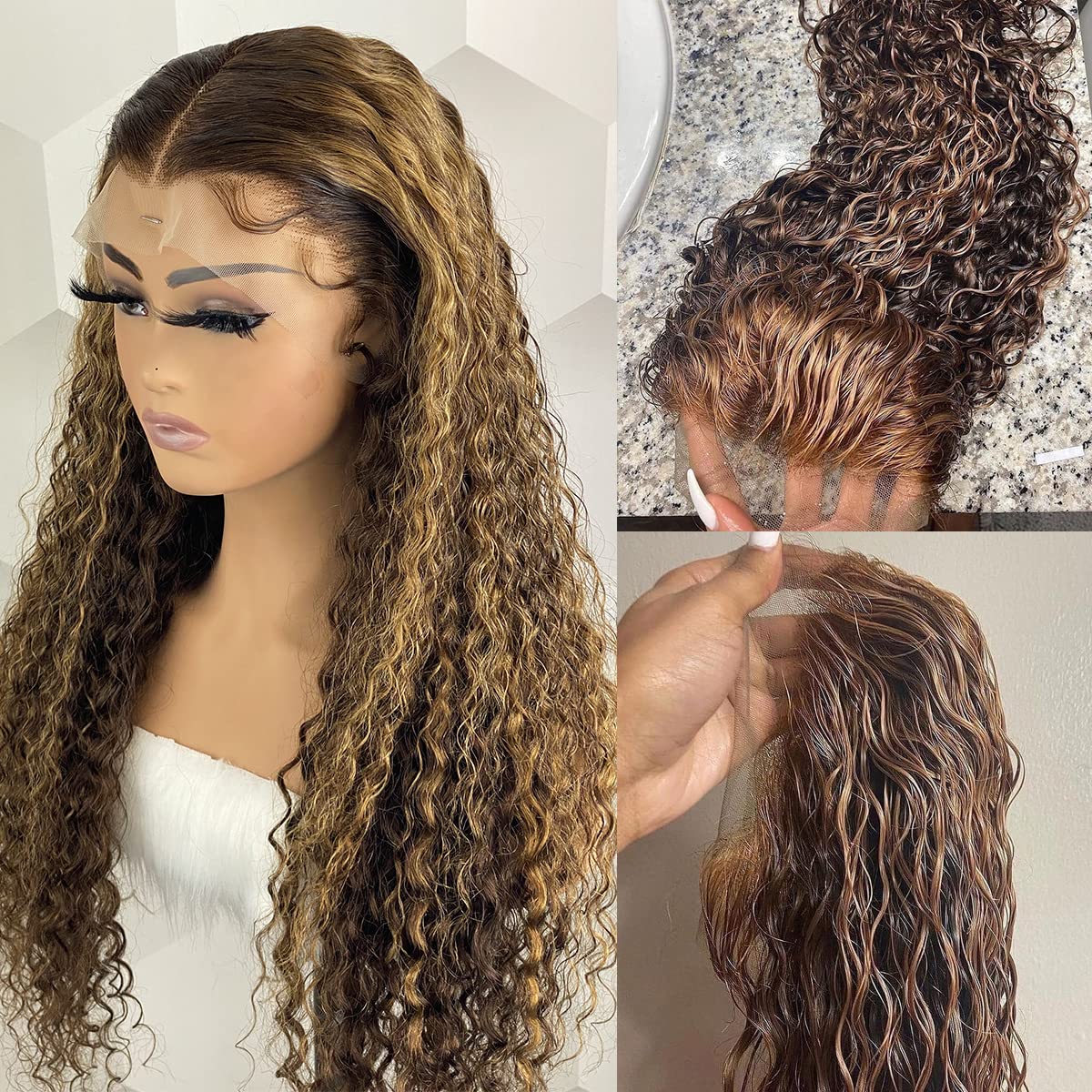 AngelBella DD Diamond Hair 13X4 Transparent Lace Frontal 4/27# Highlight Deep Wave Human Hair Wigs