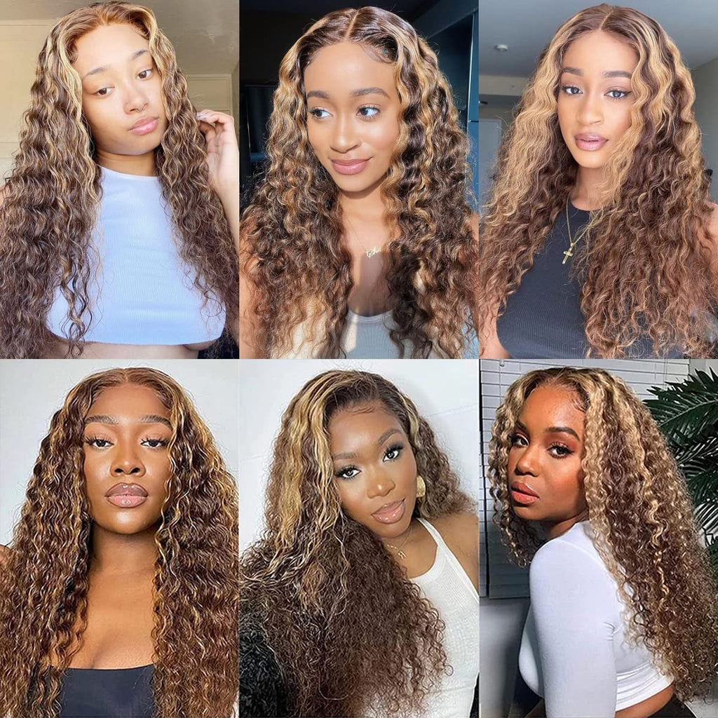 AngelBella DD Diamond Hair 13X4 Transparent Lace Frontal 4/27# Highlight Deep Wave Human Hair Wigs