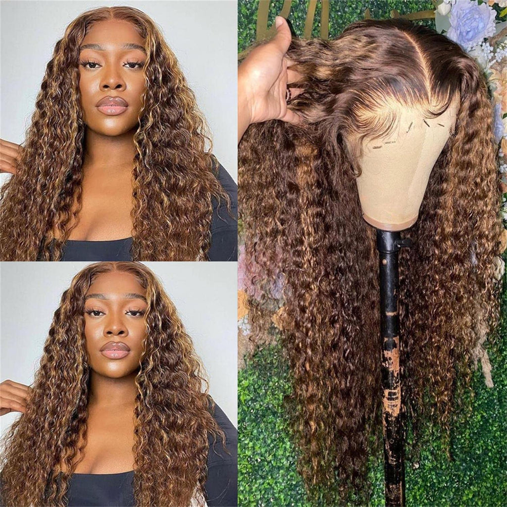 AngelBella DD Diamond Hair 13X4 Transparent Lace Frontal 4/27# Highlight Deep Wave Human Hair Wigs