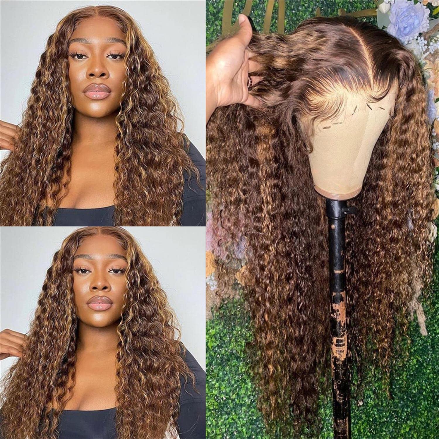 AngelBella DD Diamond Hair 13X4 Transparent Lace Frontal 4/27# Highlight Deep Wave Human Hair Wigs