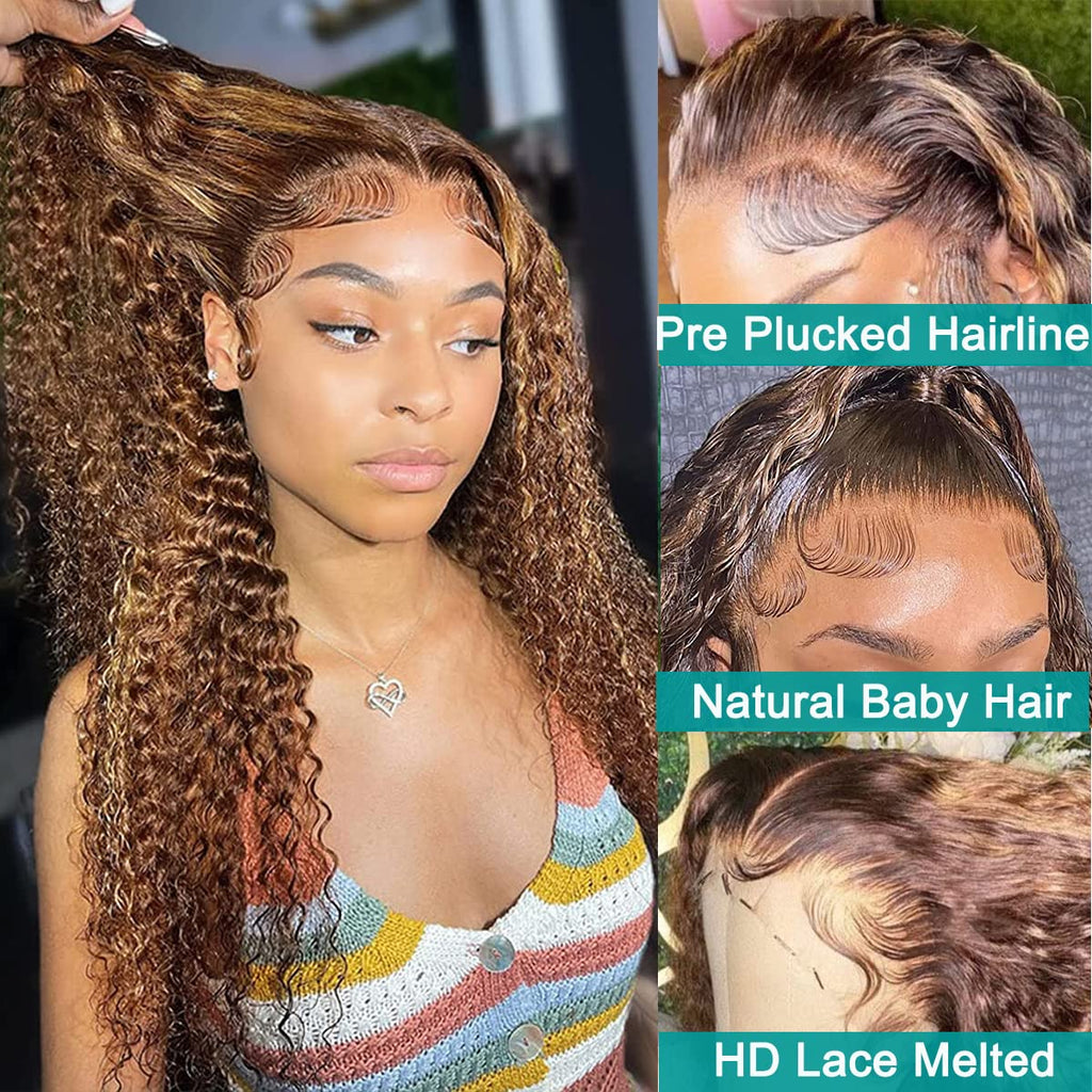 AngelBella DD Diamond Hair 13X4 Transparent Lace Frontal 4/27# Highlight Deep Wave Human Hair Wigs