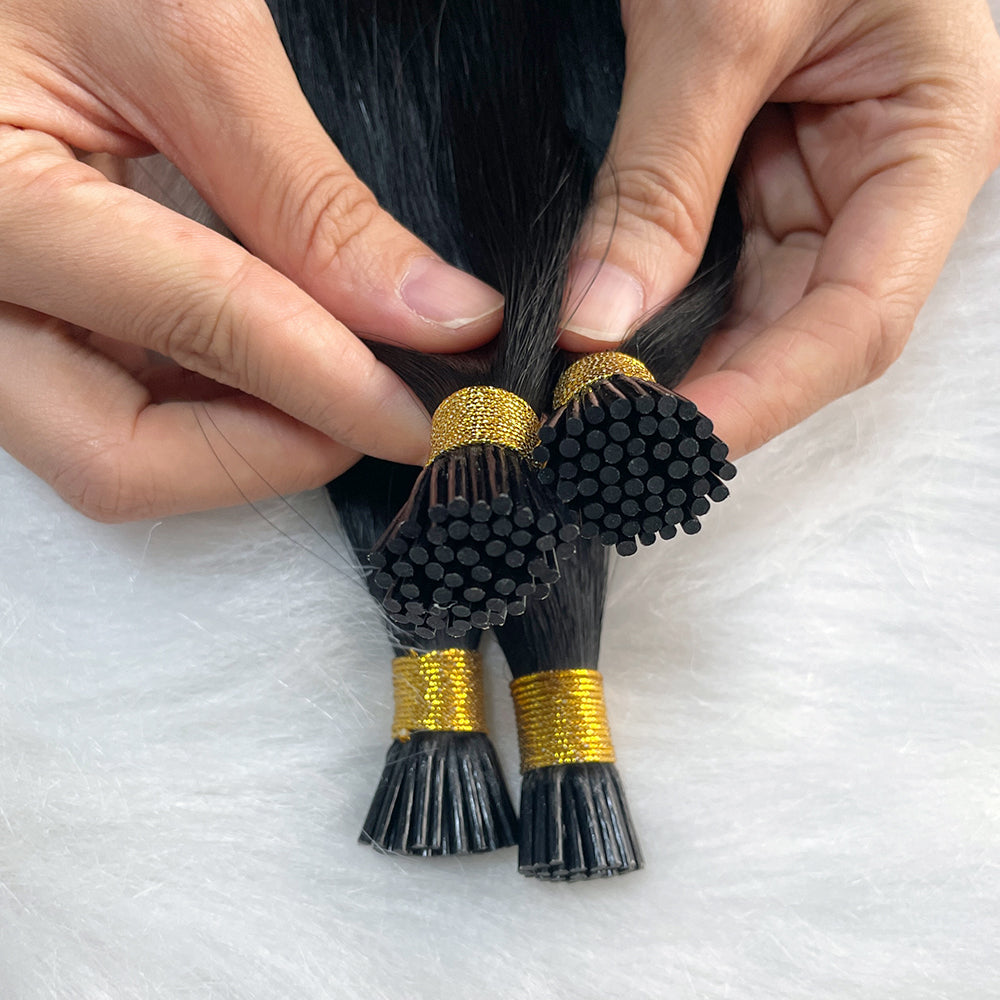 AngelBella I-Tip Hair Extensions Remy Human Hair Dark Colors