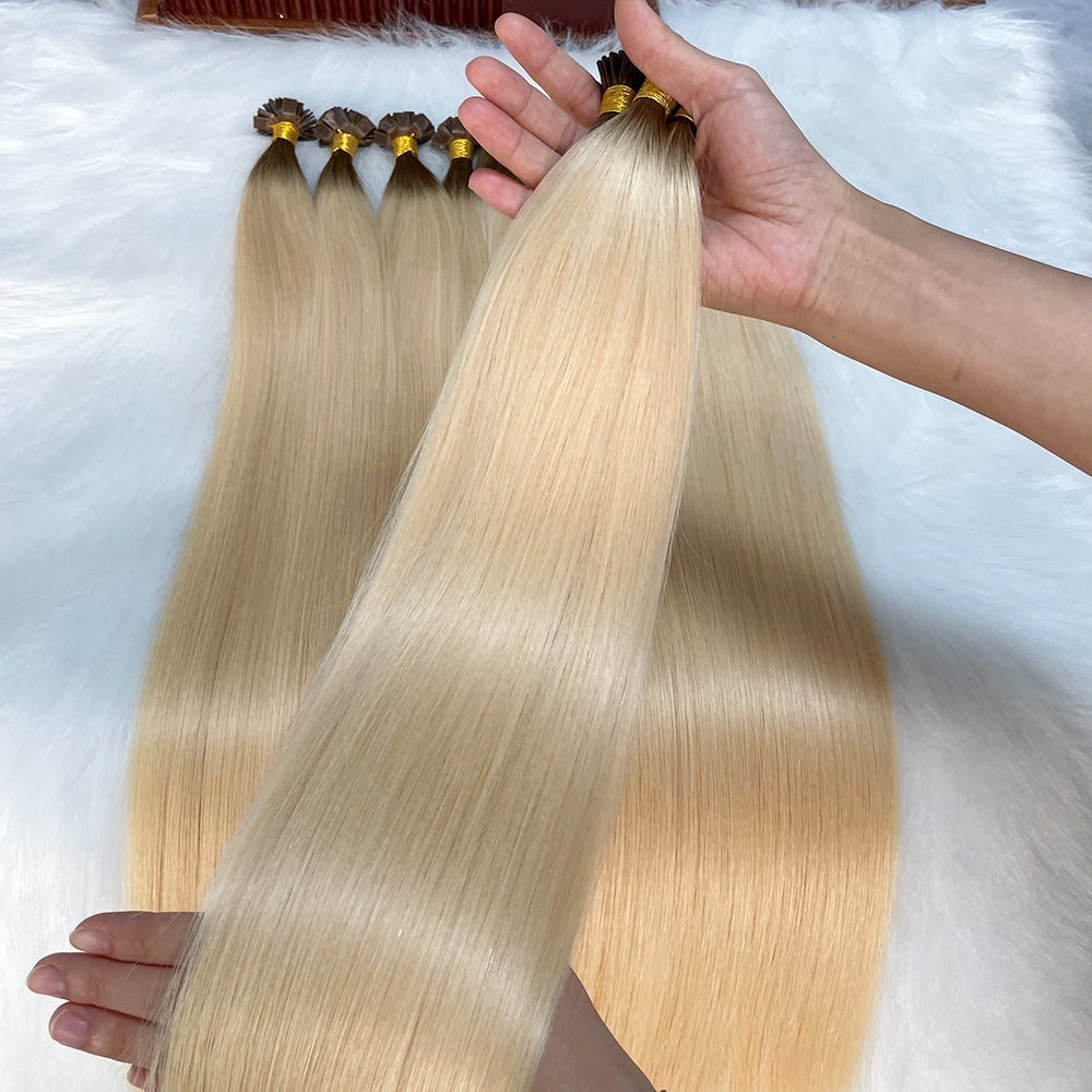 AngelBella I-Tip Hair Extensions European One Donor Raw Human Hair Ombre Colors