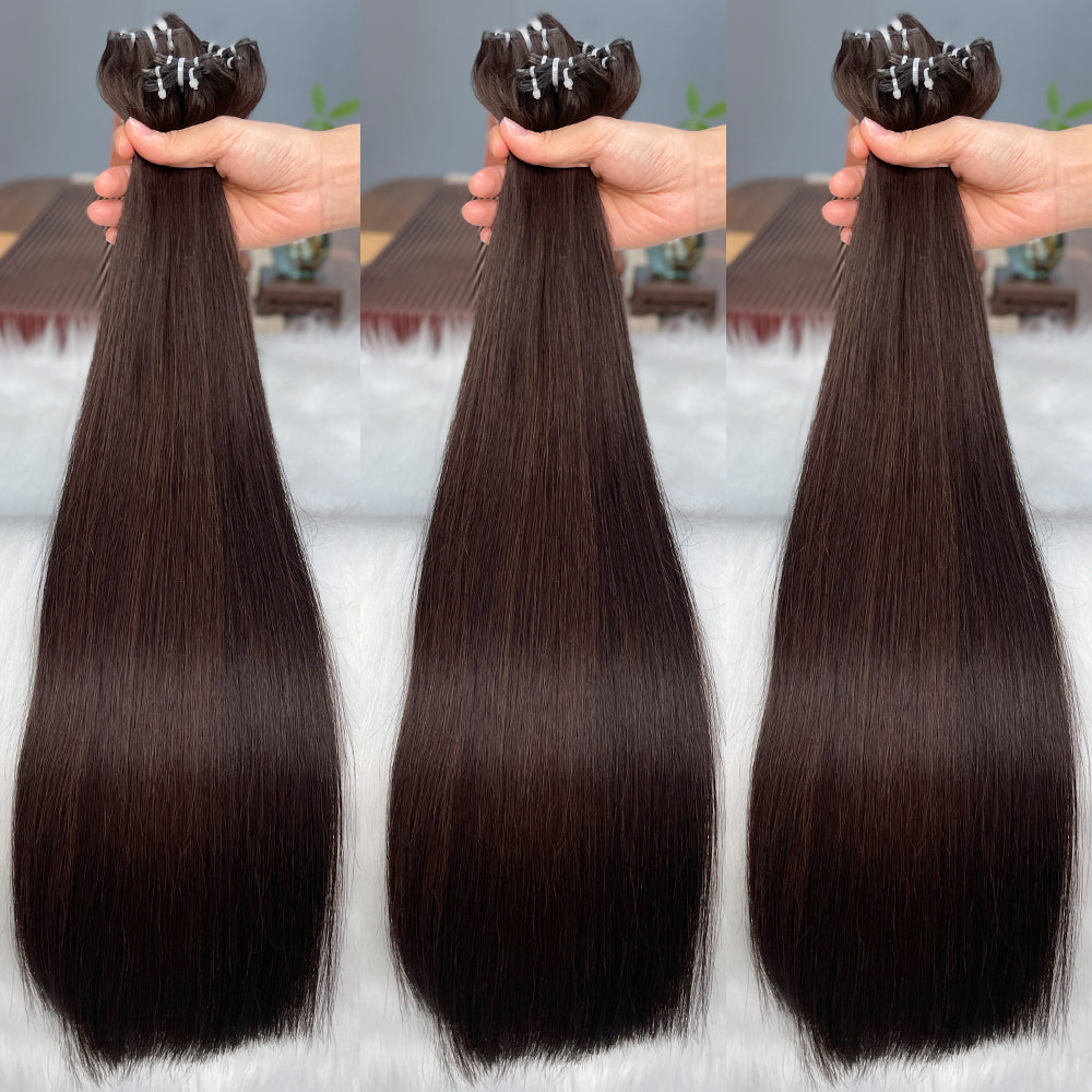 AngelBella Genius Weft Hair Extensions European One Donor Raw Human Hair Dark Colors