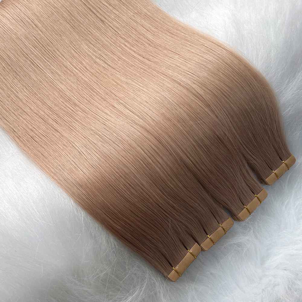 AngelBella Tape In Hair Extensions Human Hair, Light color, 50g 20pcs, Skin Weft Seamless Invisible, Silky Straight with Thick Ends, European oned onor raw hair