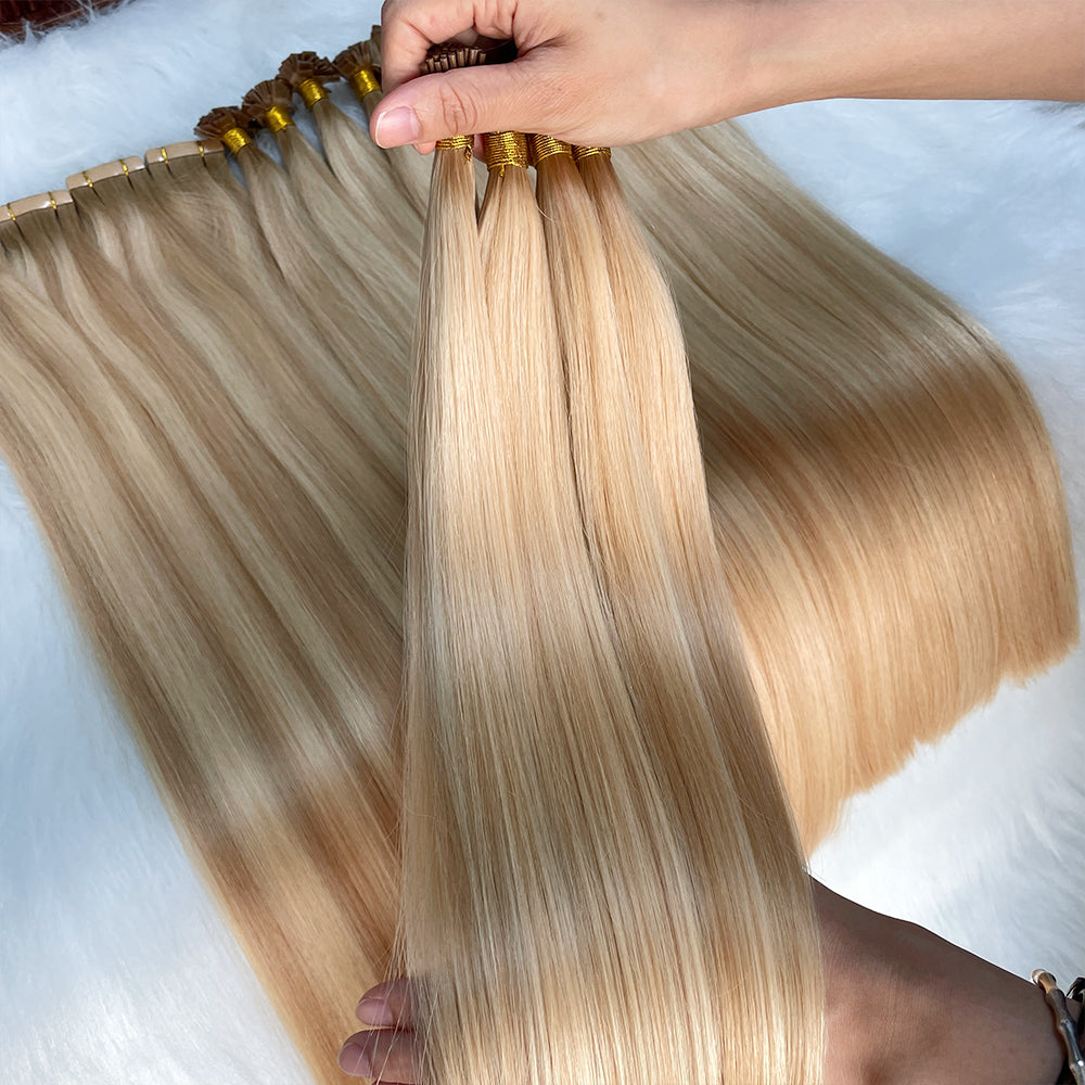 AngelBella I-Tip Hair Extensions European One Donor Raw Human Hair Balayage Colors