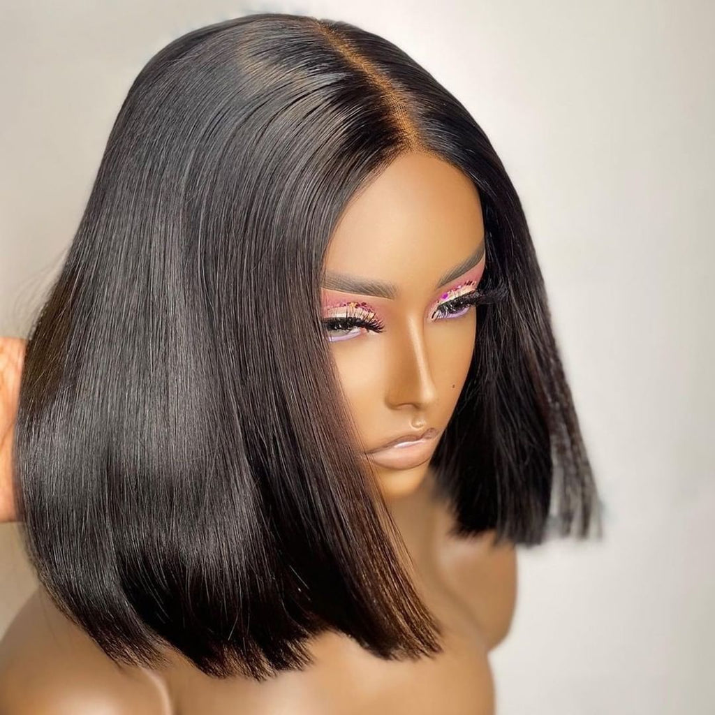 AngelBella Queen Doner Virgin Hair 13X4 HD Natural Bob Wig Straight Raw Hair Lace Frontal Human Hair Wigs