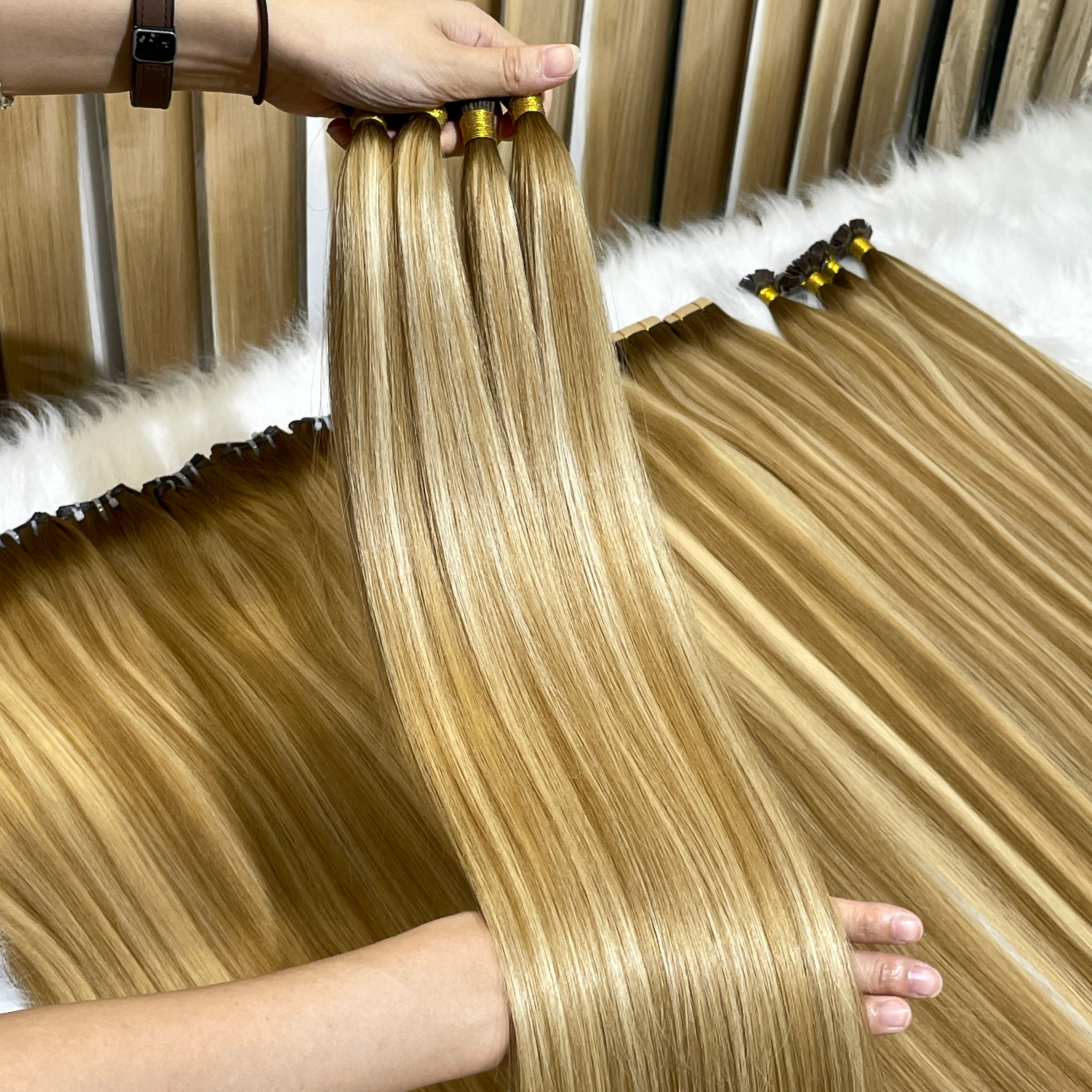 AngelBella I-Tip Hair Extensions European One Donor Raw Human Hair Balayage Colors