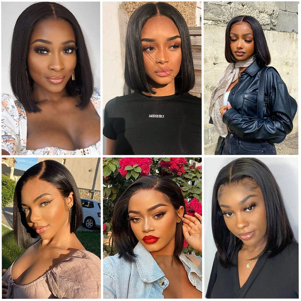 AngelBella Queen Doner Virgin Hair 13X4 HD Natural Bob Wig Straight Raw Hair Lace Frontal Human Hair Wigs