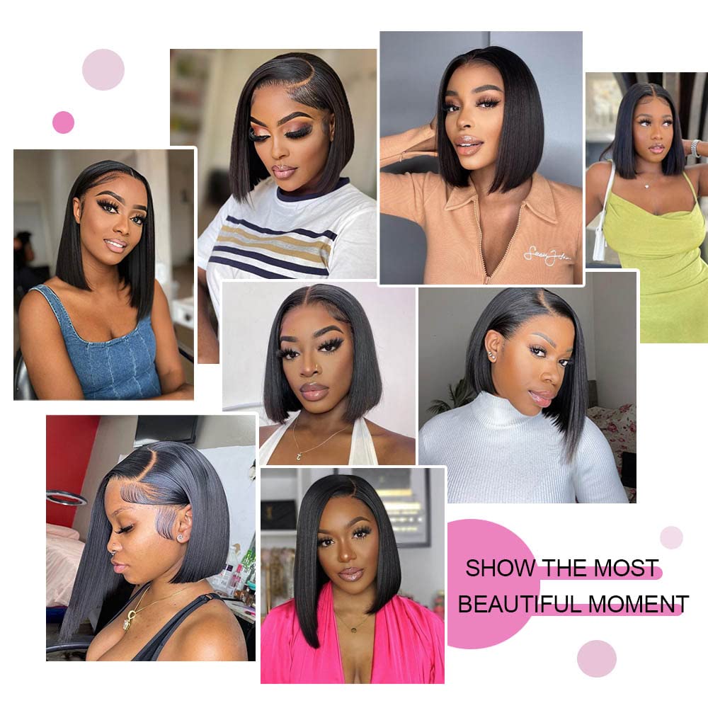 AngelBella Queen Doner Virgin Hair 13X4 Transparent Natural Bob Wig Straight Raw Hair Lace Frontal Human Hair Wigs