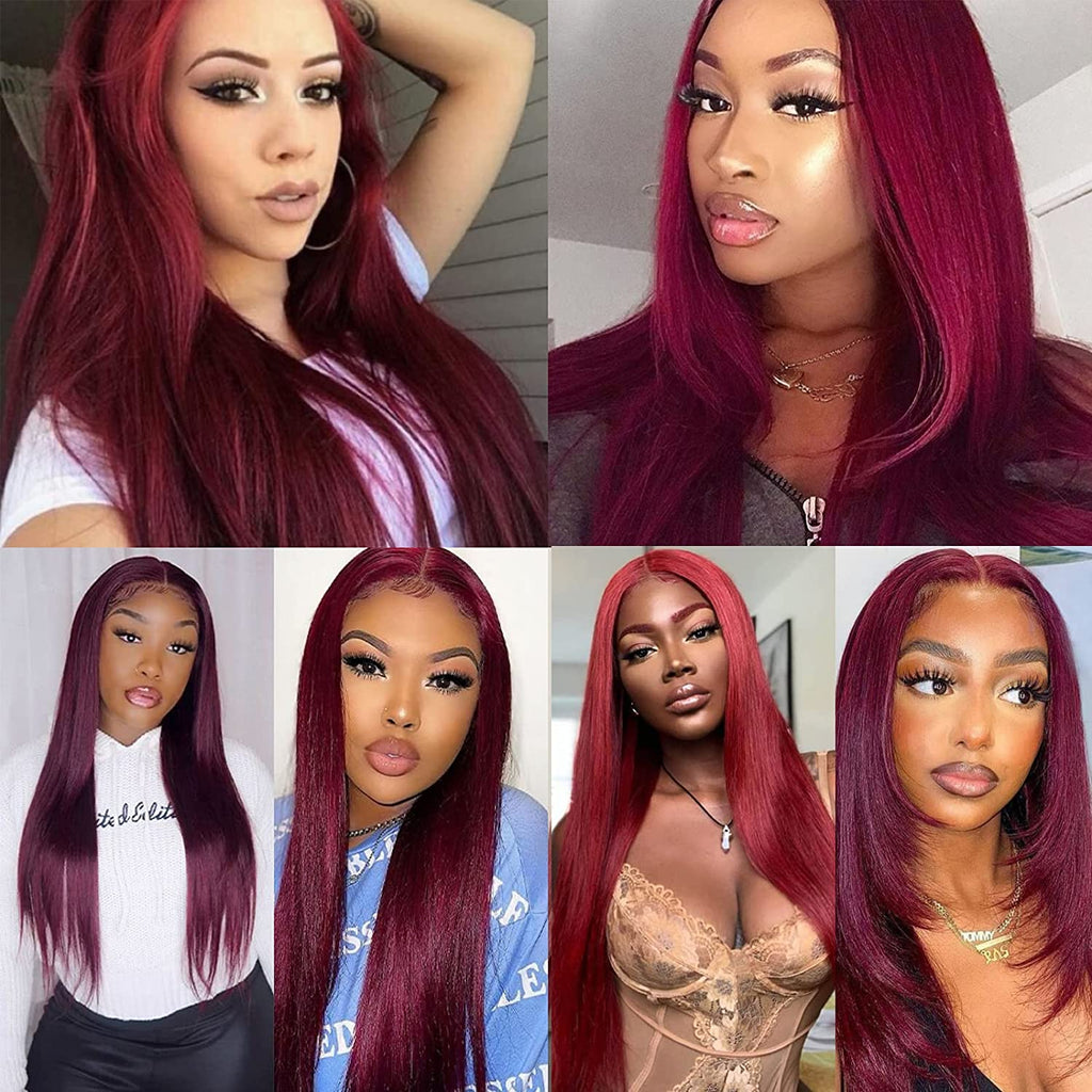 AngelBella DD Diamond Hair 13X4 Transparent Lace Frontal 99J# Straight Human Hair Wigs