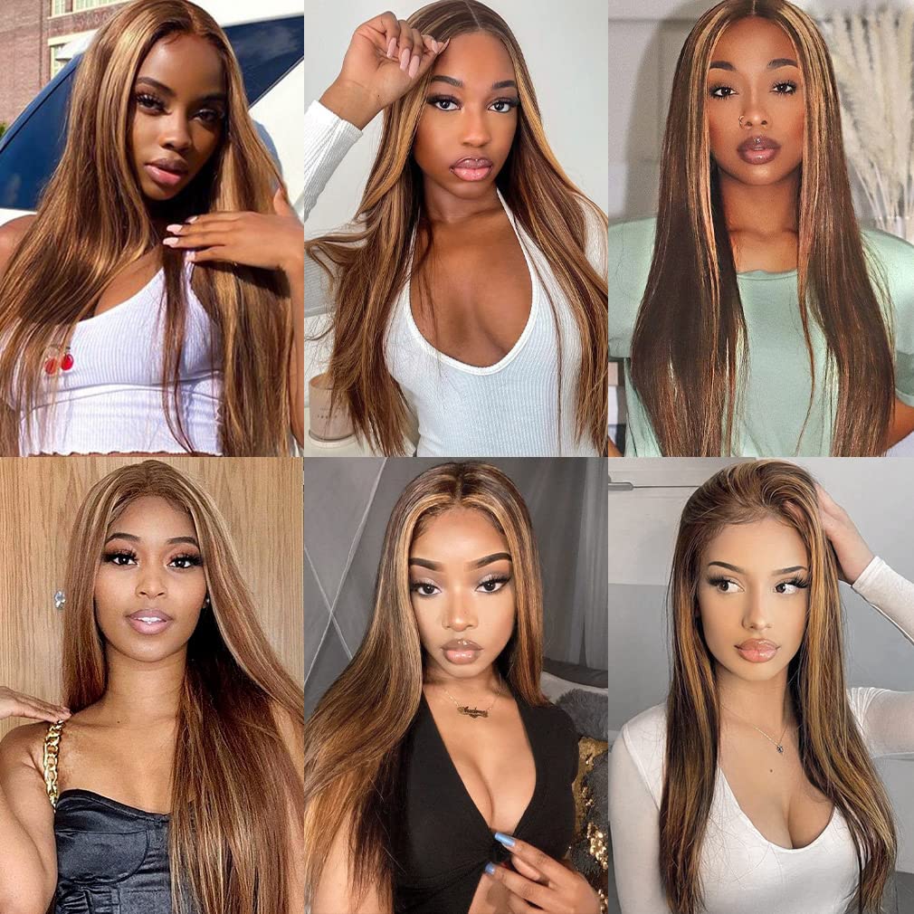 AngelBella DD Diamond Hair 13X4 Transparent Lace Frontal 4/27# Highlight Straight Human Hair Wigs