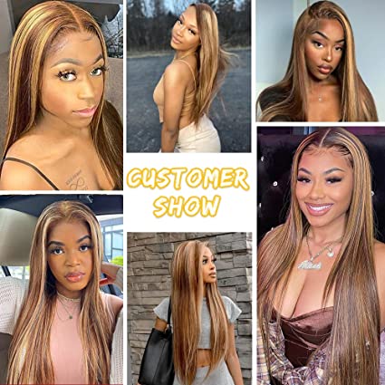 AngelBella DD Diamond Hair 13X4 Transparent Lace Frontal 4/27# Highlight Straight Human Hair Wigs