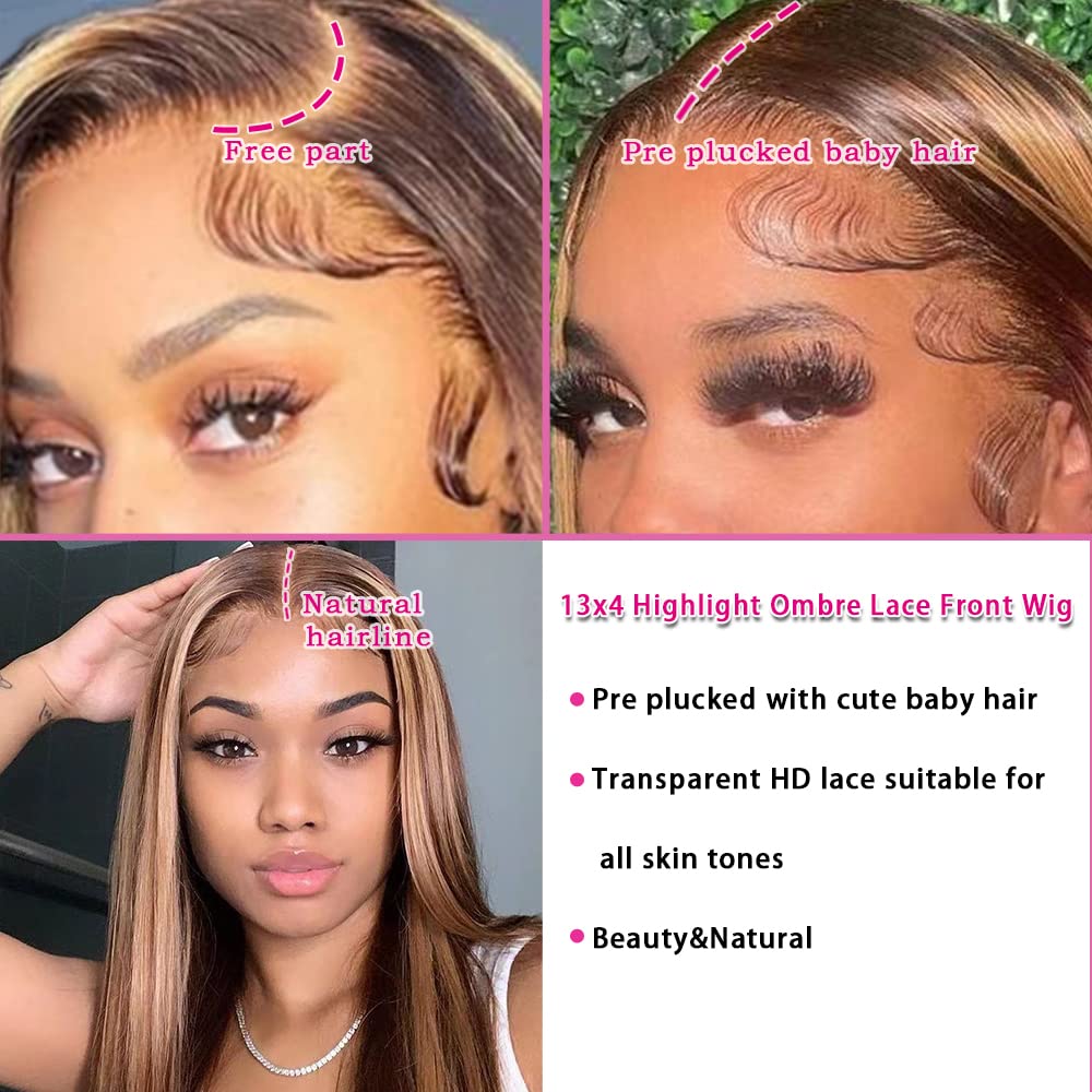 AngelBella DD Diamond Hair 13X4 Transparent Lace Frontal 4/27# Highlight Straight Human Hair Wigs