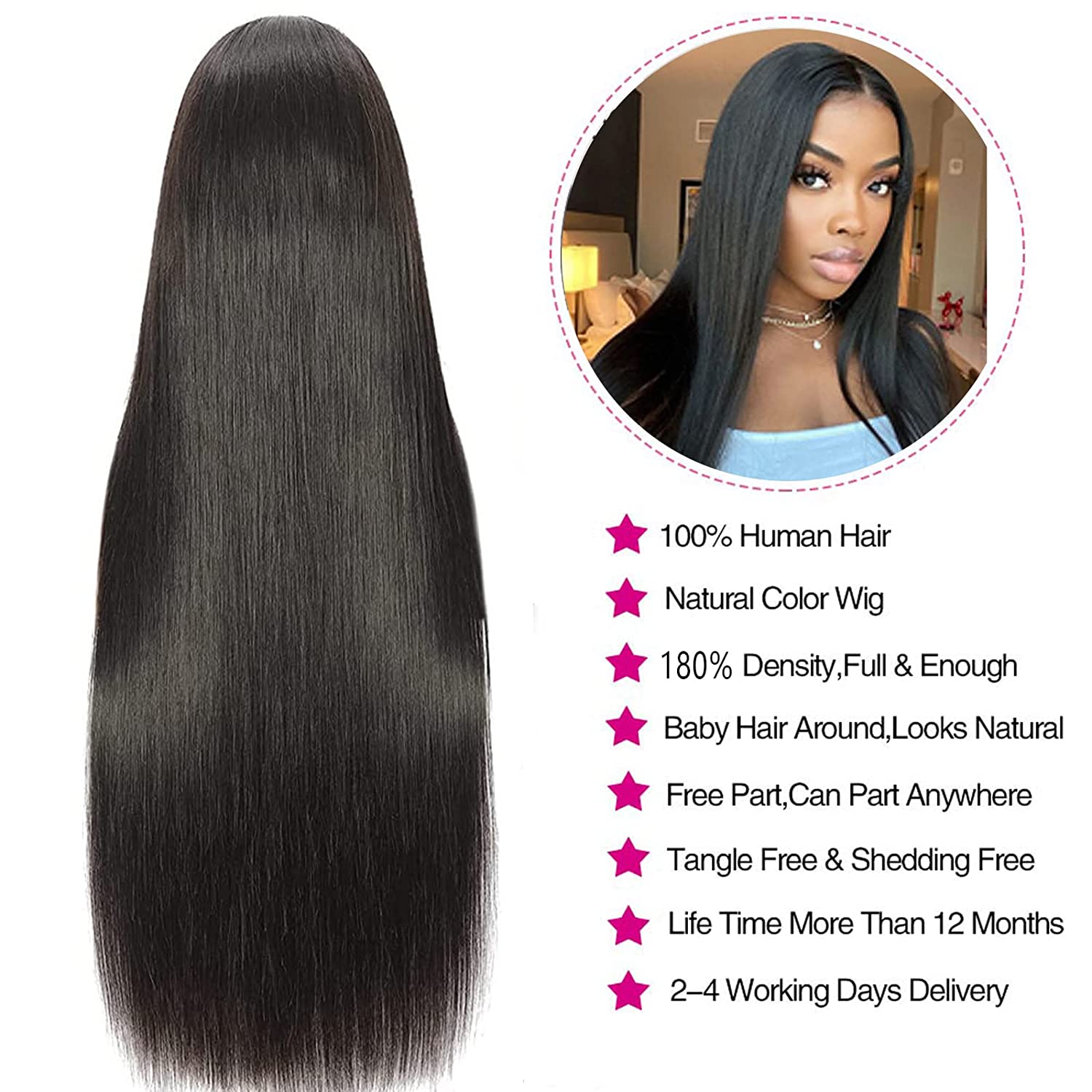AngelBella DD Diamond Hair 5X5 HD Lace Closure Straight Human Hair Wigs